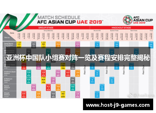 亚洲杯中国队小组赛对阵一览及赛程安排完整揭秘