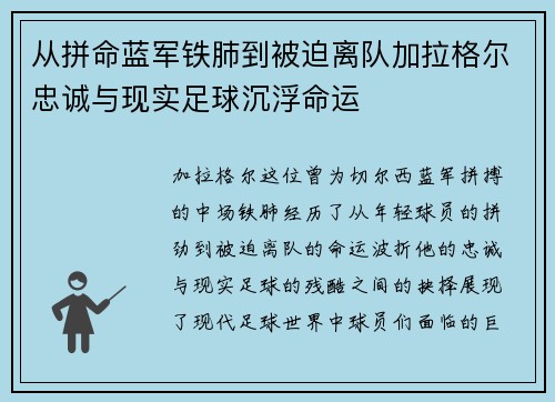 从拼命蓝军铁肺到被迫离队加拉格尔忠诚与现实足球沉浮命运 从拼命蓝军铁肺到被迫离队加拉格尔忠诚与现实足球沉浮命运